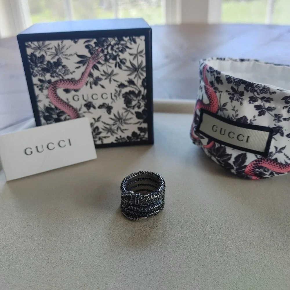 Gucci Garden Snake Wrap ring 925 Sterling Silver size US 7.5 - Picture 1 of 15
